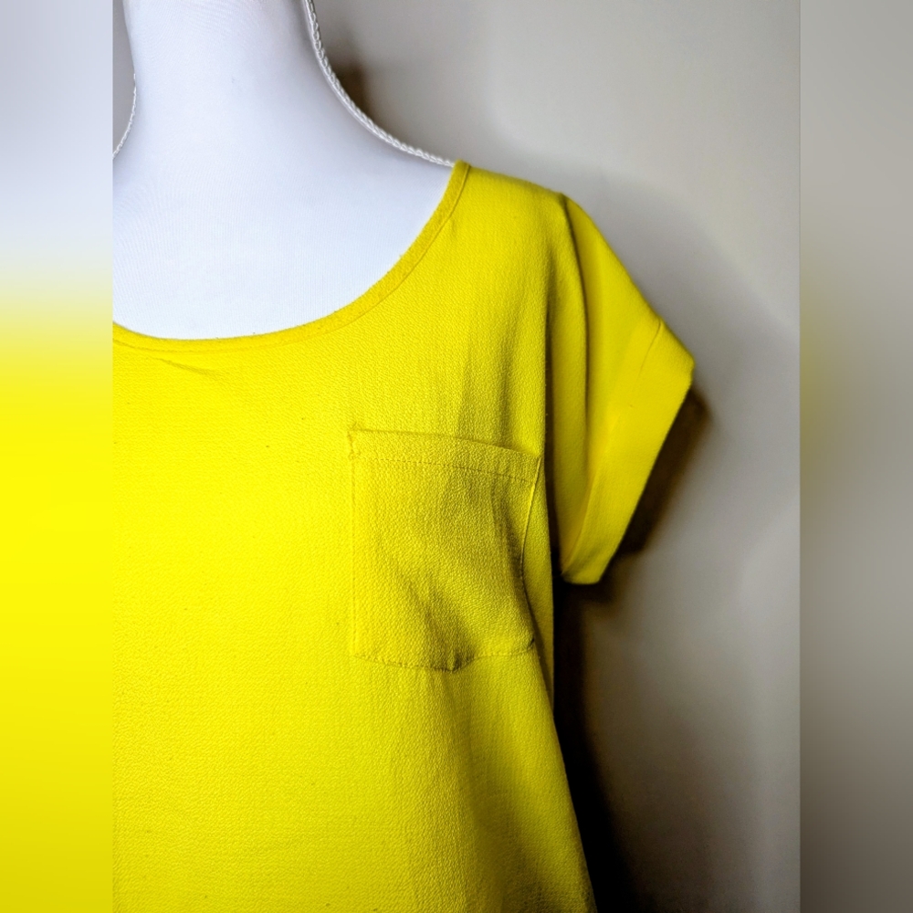 Chocolate Yellow Short Sleeve Blouse Button Back Large - Picture 3 of 8